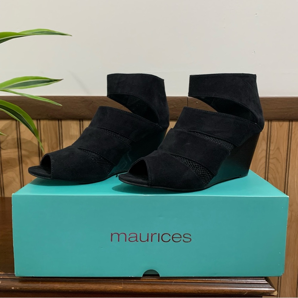 Maurices Nikki Mesh Cut Out Peep Toe Wedge Heel Bootie (9)